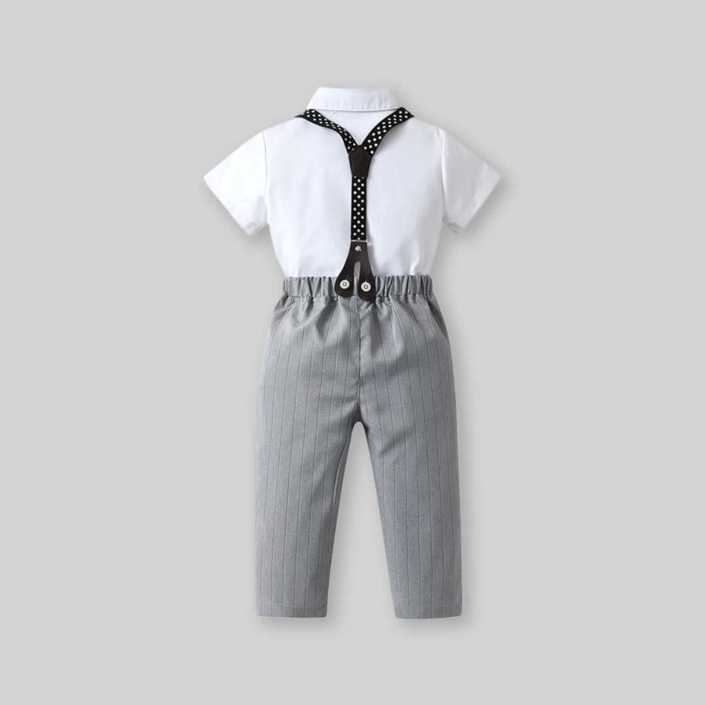 Boys Short Sleeve Shirt With Suspender Pants Set Sets   