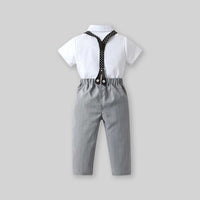 Boys Short Sleeve Shirt With Suspender Pants Set Sets   