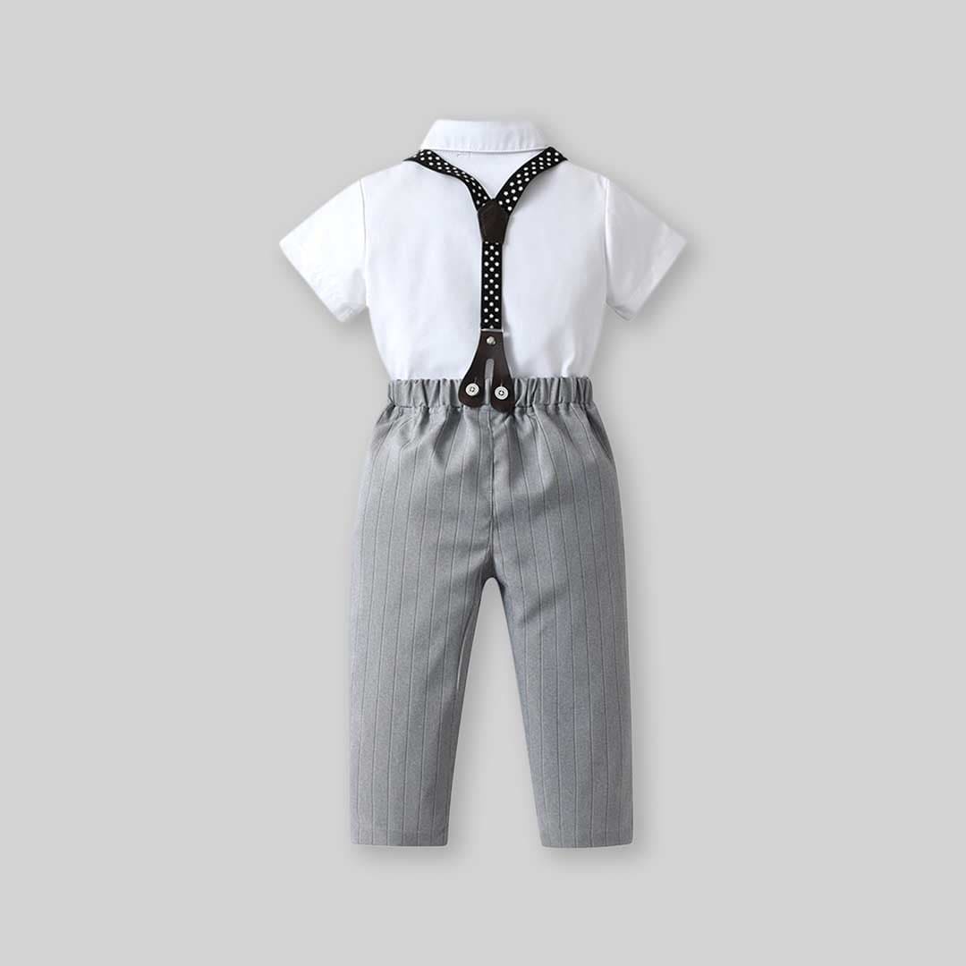 Boys Short Sleeve Shirt With Suspender Pants Set Sets   