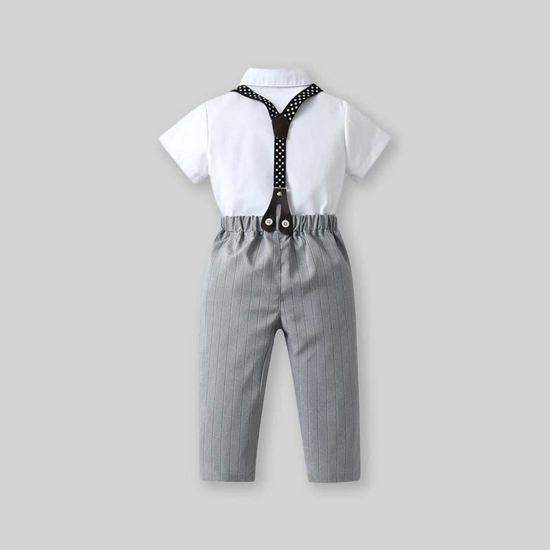Boys Short Sleeve Shirt With Suspender Pants Set Sets   