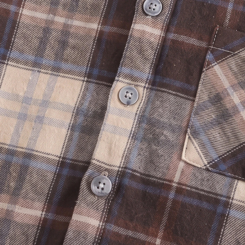 Boys Brown Checked Long Sleeve Hooded Shirt Shirts