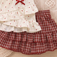 Girls Cream Polka Dot Print Sleeveless Top With Skirt Sets 2 pc. Sets