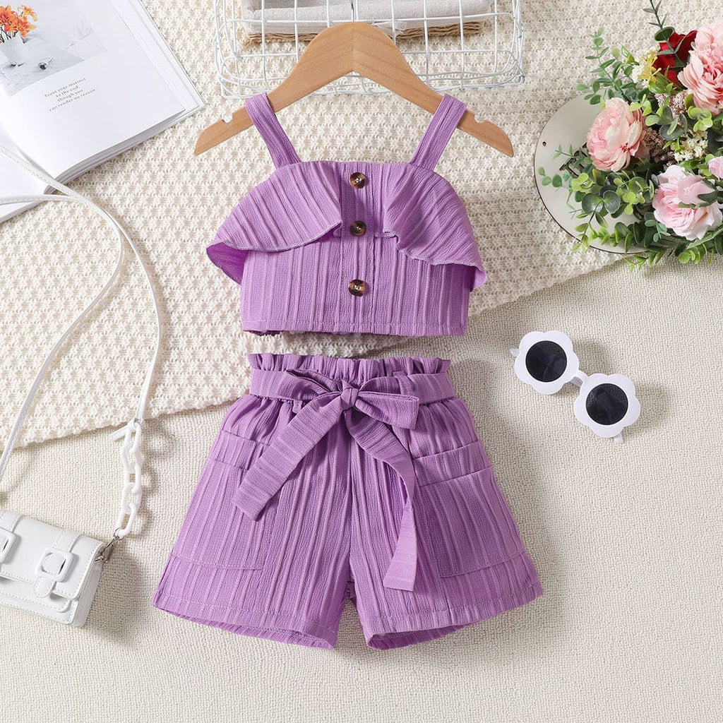 Girls Purple Ruffle Top With Shorts Set Sets Purple 1-2 Y 