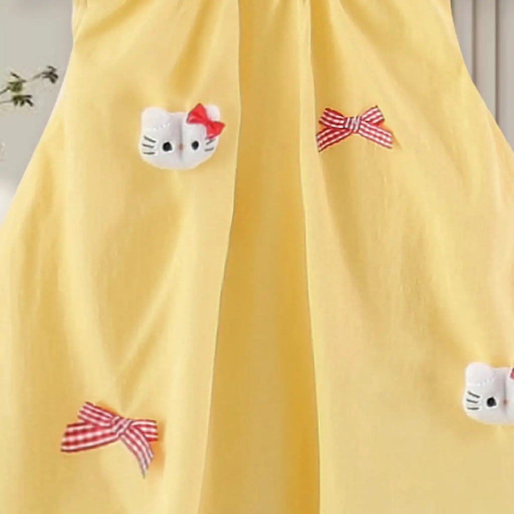 Girls Yellow Kitty Applique Balloon Dress Casual Dresses