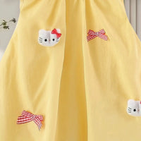 Girls Yellow Kitty Applique Balloon Dress Casual Dresses