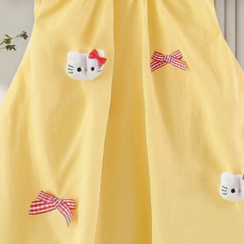 Girls Yellow Kitty Applique Balloon Dress Casual Dresses