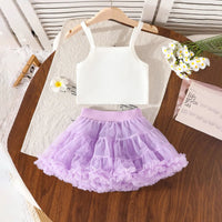 Girls Purple Flower Applique Crop Top With Skirt Sets Sets