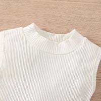 Girls Sleeveless Ribbed Knit Top With Beaded Denim Shorts Set Sets   