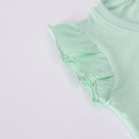 Girls Light Green Typographic Printed Top With Denim Shorts Sets 2 pc. Sets