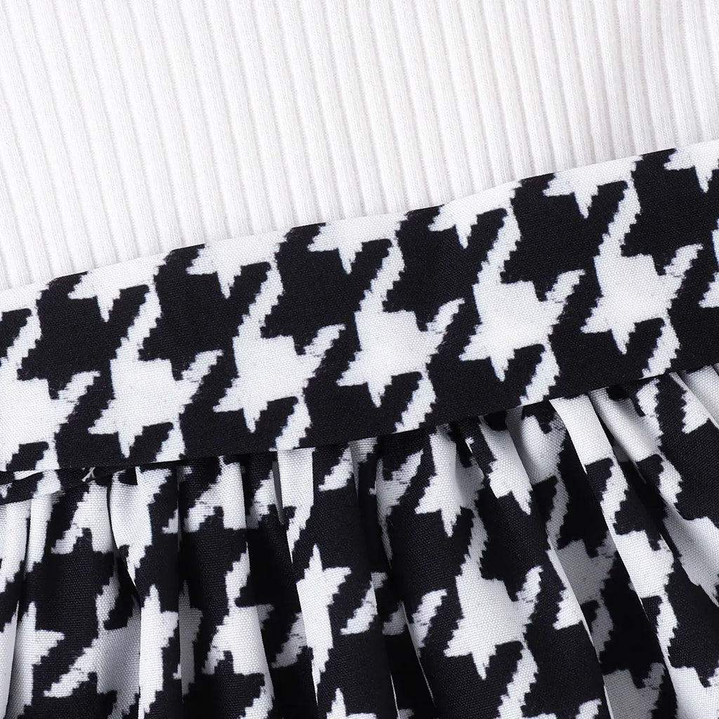 Girls Black Geometric Print One-Shoulder Fit & Flare Dress Casual Dresses