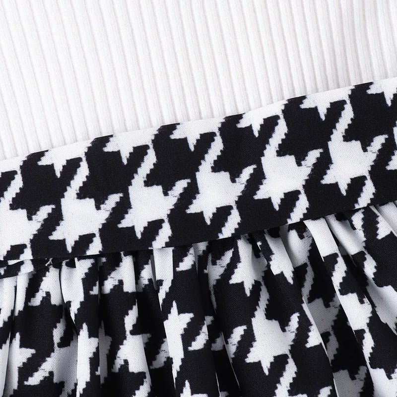 Girls Black Geometric Print One-Shoulder Fit & Flare Dress Casual Dresses