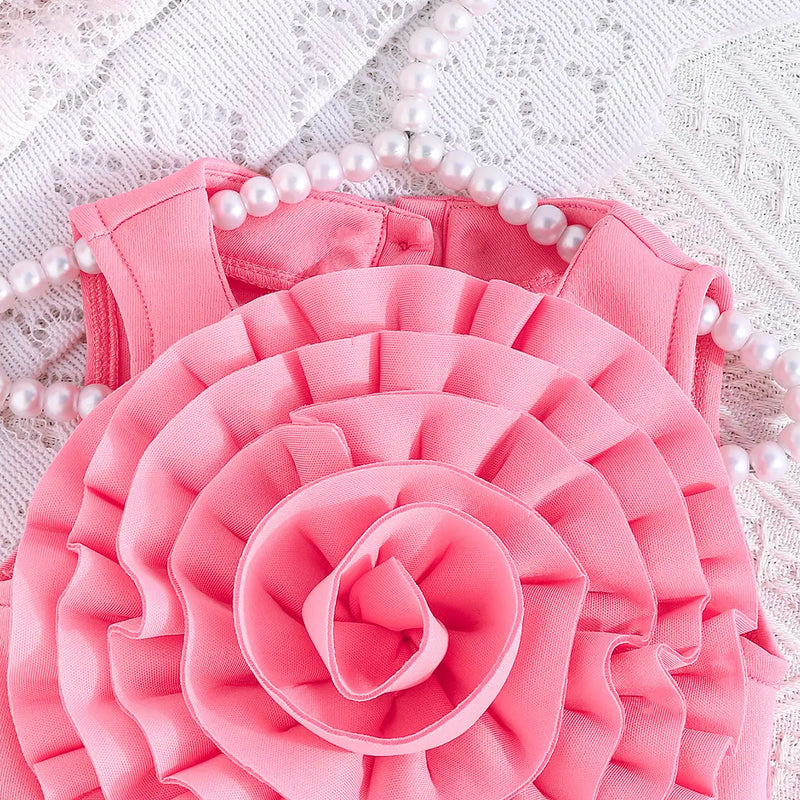 Girls Adorable Pink Sleeveless Dress with 3D Flower Embellishment Casual Dresses