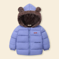 Boys Light Blue Zip-up Puffer Jacket With Bear Ear On Hood Coats & Jackets