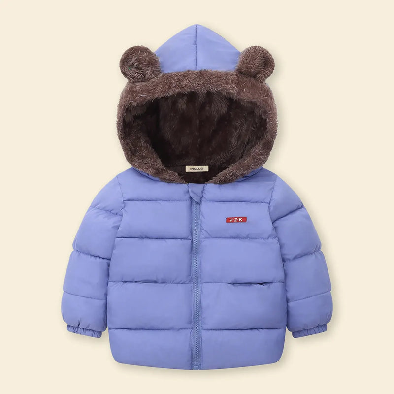 Boys Light Blue Zip-up Puffer Jacket With Bear Ear On Hood Coats & Jackets