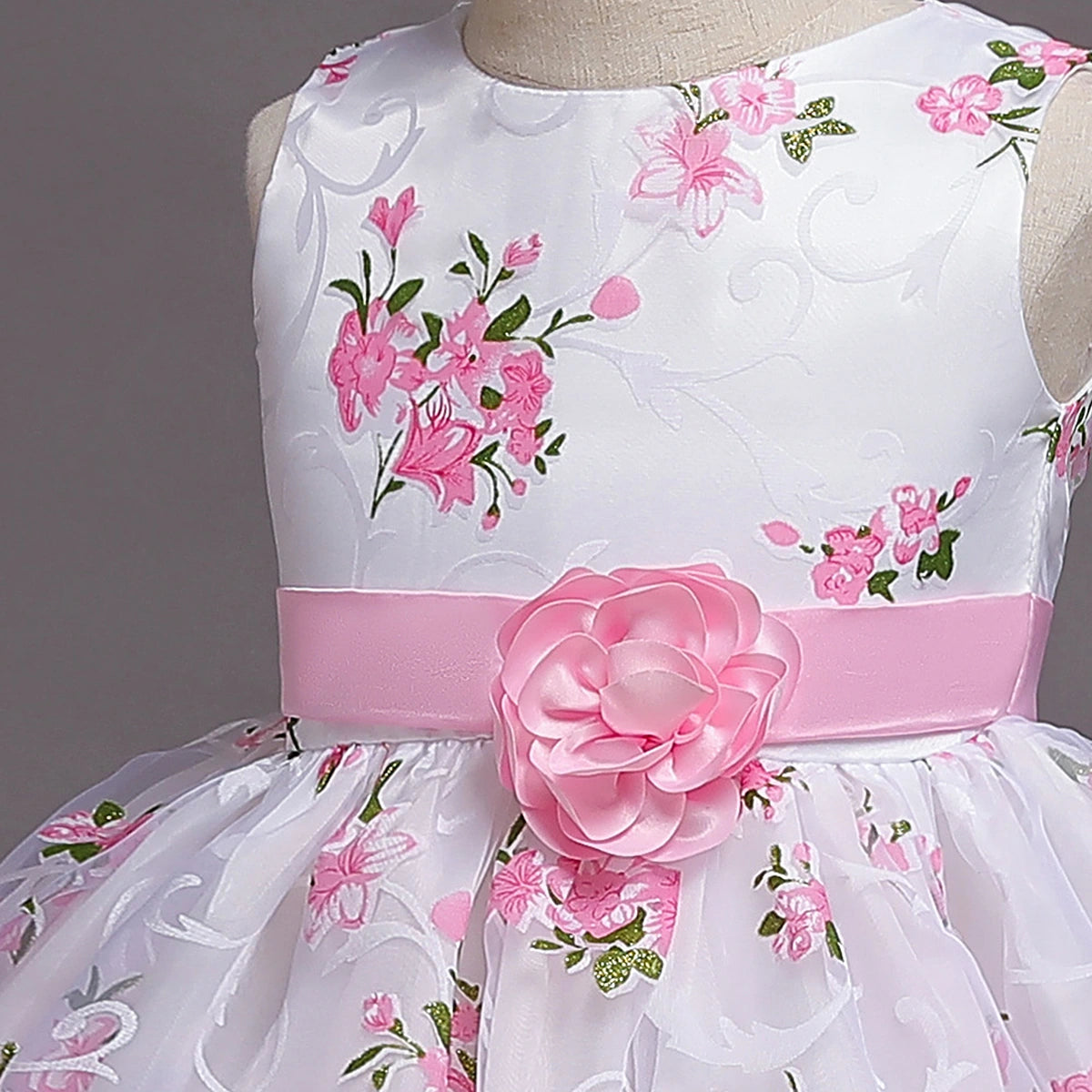 Girls Light Pink Floral Print Fit & Flare Party Wear Dress Party Dresses