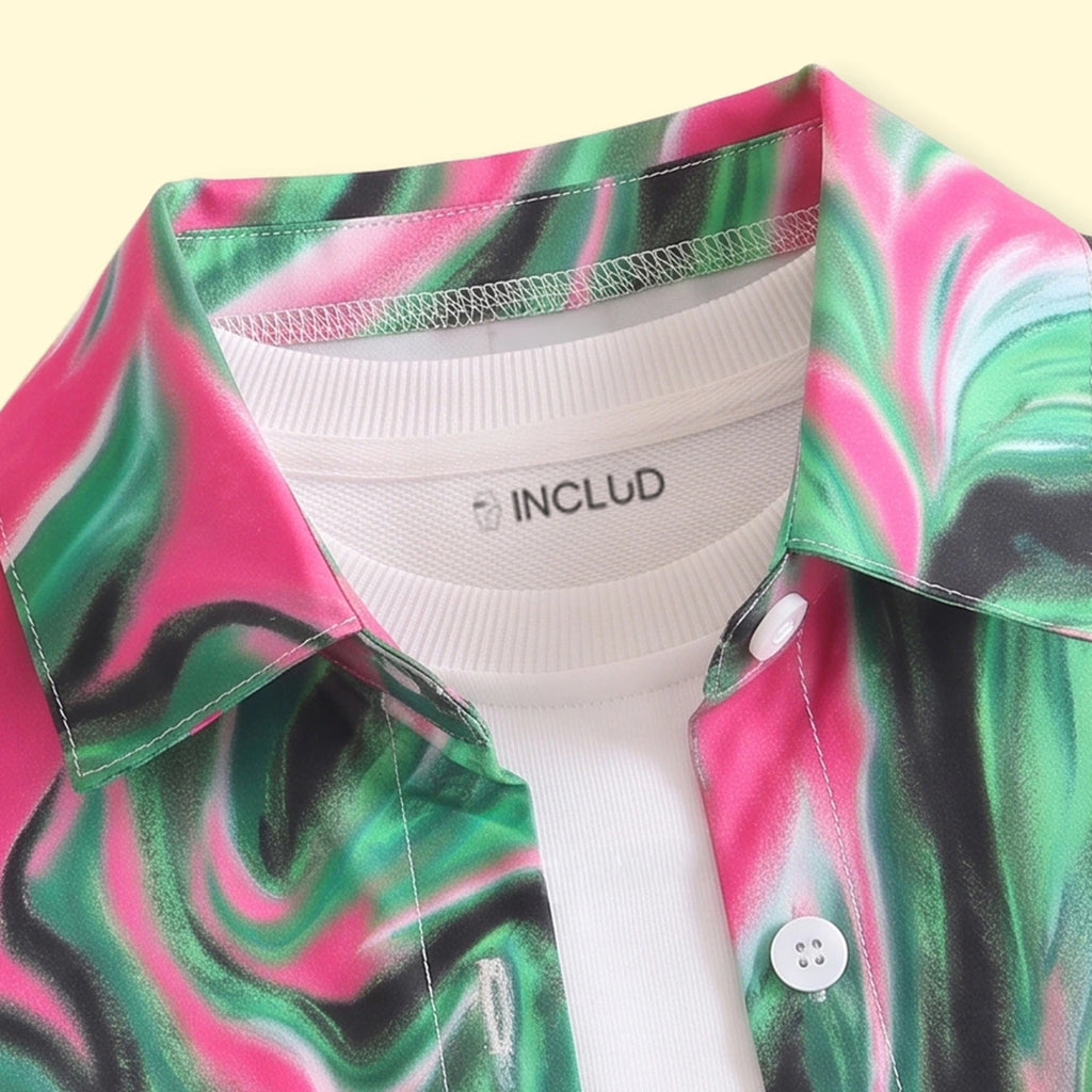 Girls Green Abstract Print Long Sleeve Shirt Shirts
