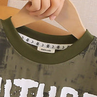 Boys Green Typographic Printed T-Shirt With Shorts Sets Sets