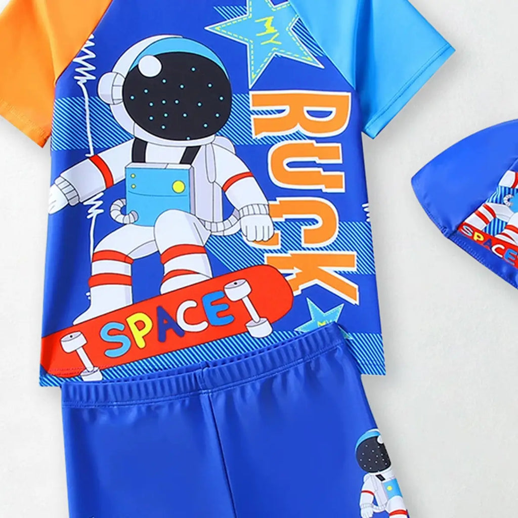 Boys Blue Space Themed Short Sleeves T-Shirt & Shorts Swimsuit Sets Sets
