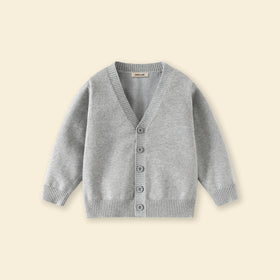 Boys Grey Solid Long Sleeves Cardigan Sweaters & Cardigans