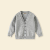 Boys Grey Solid Long Sleeves Cardigan Sweaters & Cardigans