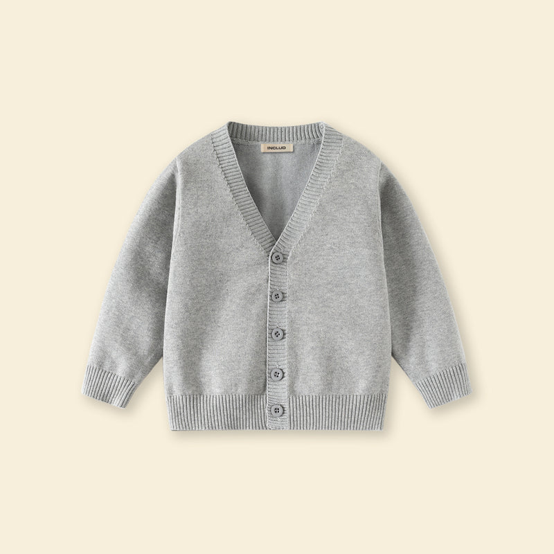 Boys Grey Solid Long Sleeves Cardigan Sweaters & Cardigans