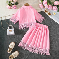 Girls Pink Floral Embroidered Top With Skirt Co-ord Sets Sets