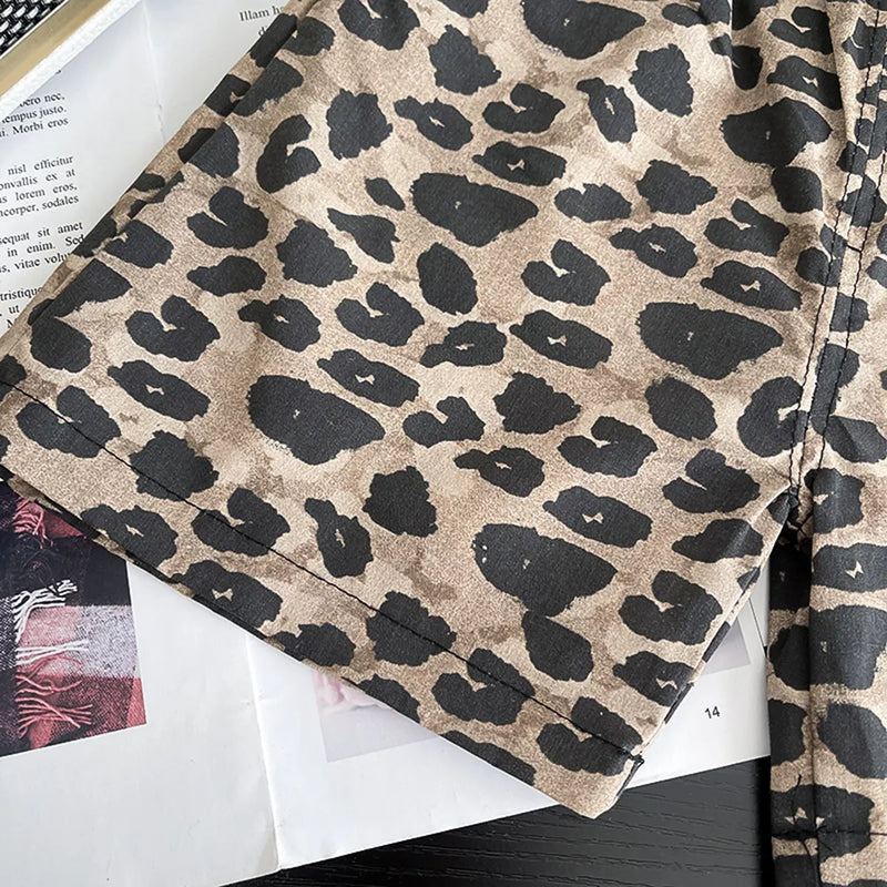 Boys Light Brown Leopard Print Polo T-Shirt & Shorts Co-ord Sets Sets