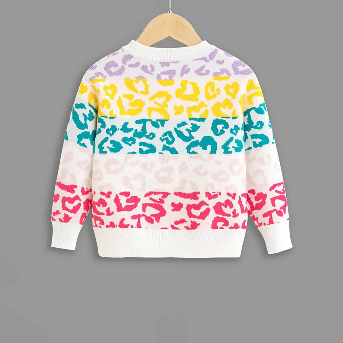 Girls Off White Self-Design Leopard Patterns Sweater Sweaters & Cardigans
