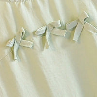 Girls Light Green Bow Appliqued A-line Dress With Ruffled Hem Casual Dresses