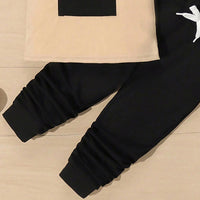 Boys Beige Typography Print Hooded Vest With Joggers Sets 2 pc. Sets