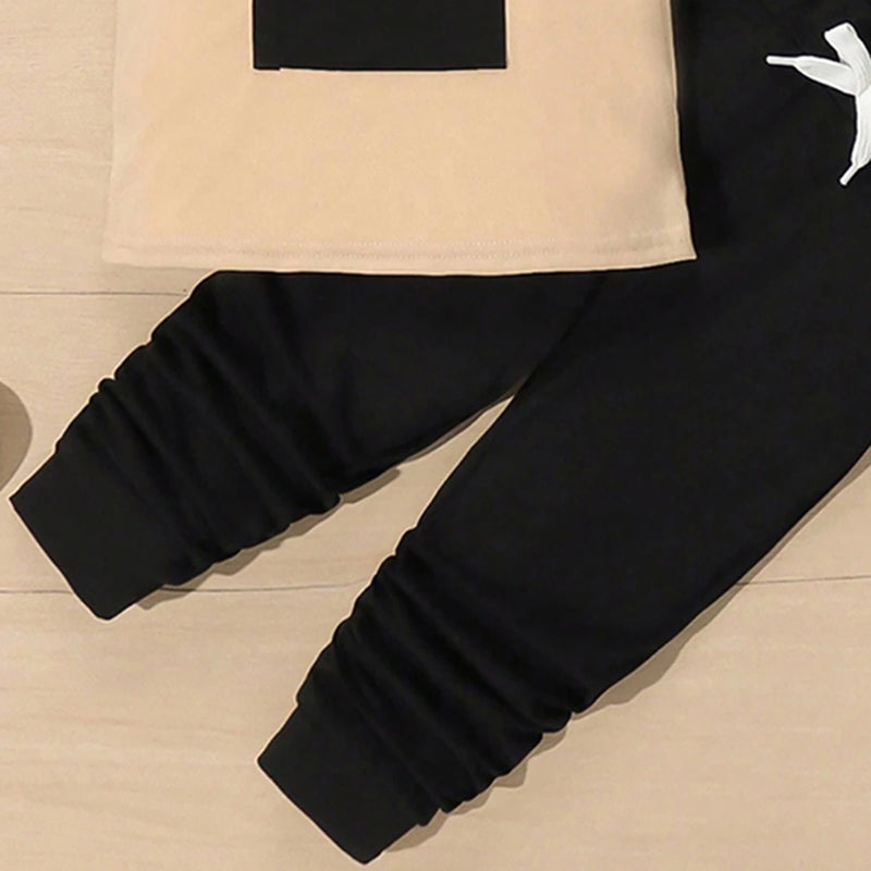 Boys Beige Typography Print Hooded Vest With Joggers Sets 2 pc. Sets