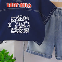 Boys Blue Graphic T-Shirt With Denim Shorts Sets Sets