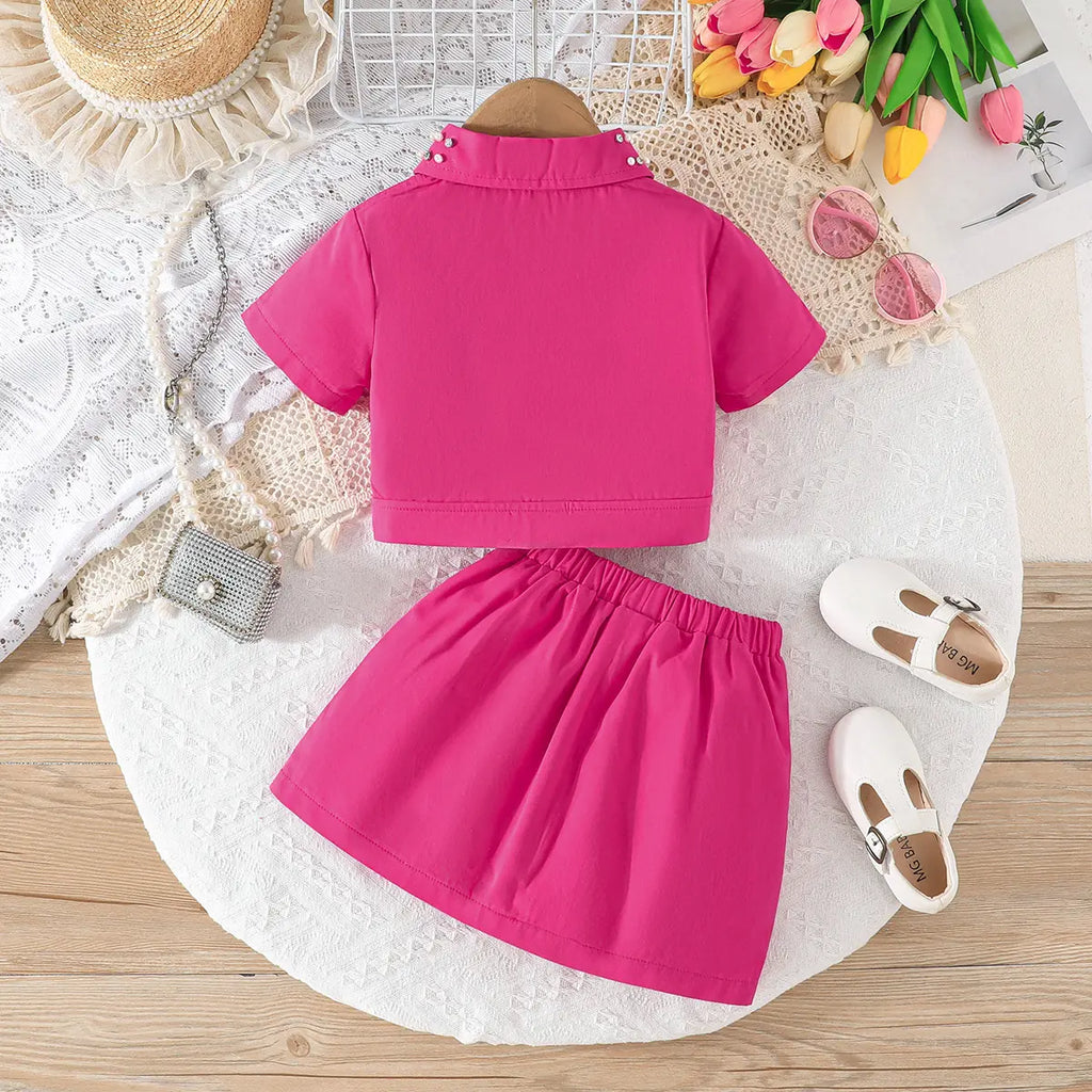 Girls Fuchsia Self-Design Crop Length Top With Skirt Sets 2 pc. Sets