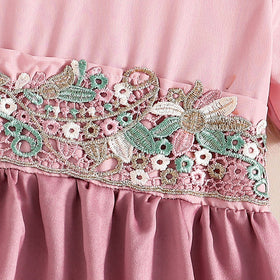 Girls Pink Short Sleeve Embroidered Fit & Flare Dress Casual Dresses