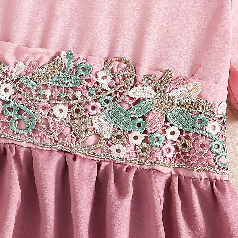 Girls Pink Short Sleeve Embroidered Fit & Flare Dress Casual Dresses