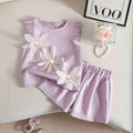 Girls Lavender Floral Applique Short Sleeve Top With Shorts Sets 2 pc. Sets Lavender 1-2 Y