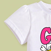 Girls Short Sleeves Typographic Printed Top With Pink Ruffled Skirt Set 2 pc. Sets