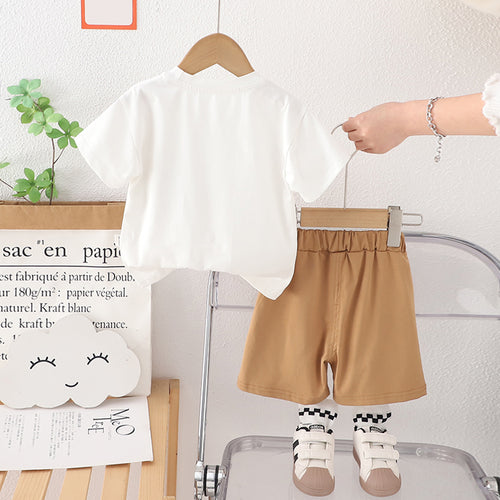 Boys Printed Short Sleeves White T-Shirt With Shorts Set 2 pc. Sets