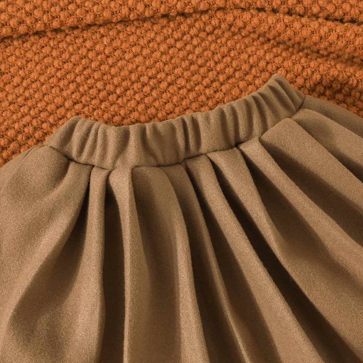 Girls Apricot Solid Top With Sleeveless Jacket & Pleated Skirt Sets Sets