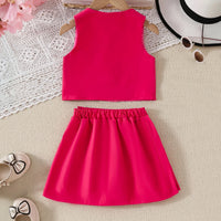 Girls Fuchsia Sleeveless Crop Top With Pleated Skirts Co-ord Sets Sets