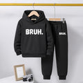 Boys Black Printed Hooded Sweatshirt with Joggers Set Sets Black 5-6 Y
