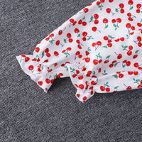 Girls White Cherry Printed Smocked Maxi Dress Casual Dresses