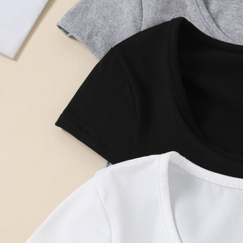 Girls Grey Short Sleeve Round Neck Top ( Pack Of 3) Value Packs