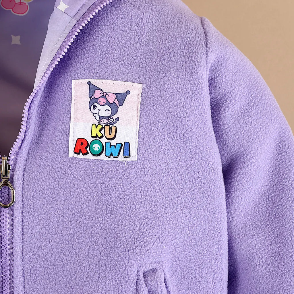 Girls Purple Kuromi Cartoon Printed Reversible Hooded Zipper Jacket Coats & Jackets