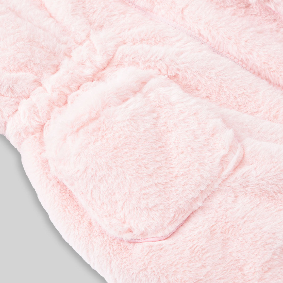 Girls Light Pink Solid Polar Fleece Ear Hooded Jacket Coats & Jackets