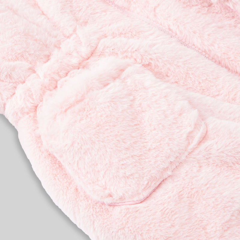 Girls Light Pink Solid Polar Fleece Ear Hooded Jacket Coats & Jackets