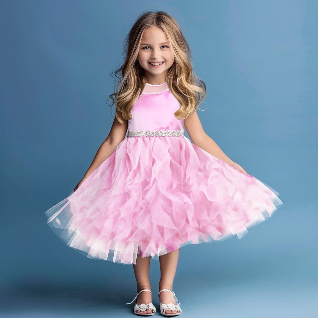 Girls Sateen Frilly Party Dress