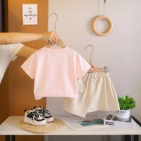 Girls Pink Handbag Graphic Short Sleeve T-Shirt With Asymmetric Shorts Sets 2 pc. Sets