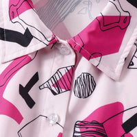 Girls Fuchsia Abstract Printed Short Sleeves Top With Skirt Sets Sets