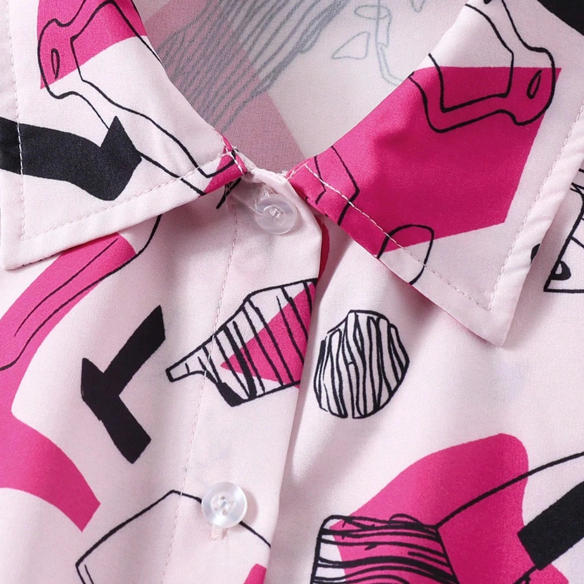 Girls Fuchsia Abstract Printed Short Sleeves Top With Skirt Sets Sets